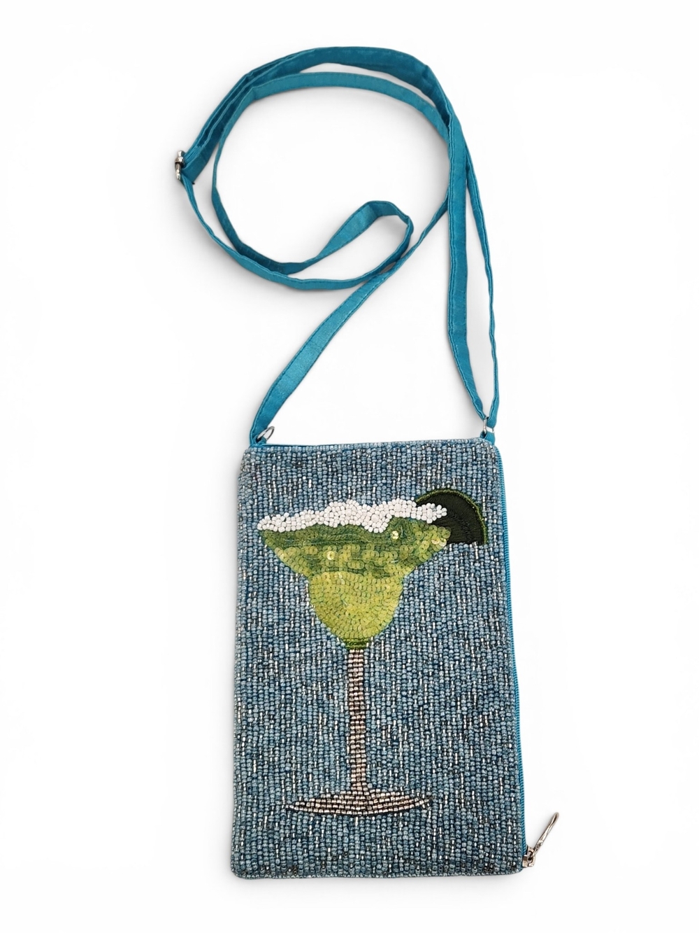 Bamboo Trading Company  Margarita Beaded Crossbody in Teal with Lime Accent